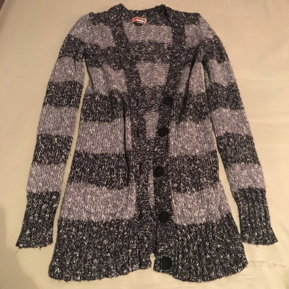 Dark and Light Gray Striped Mudd Cardigan Size S